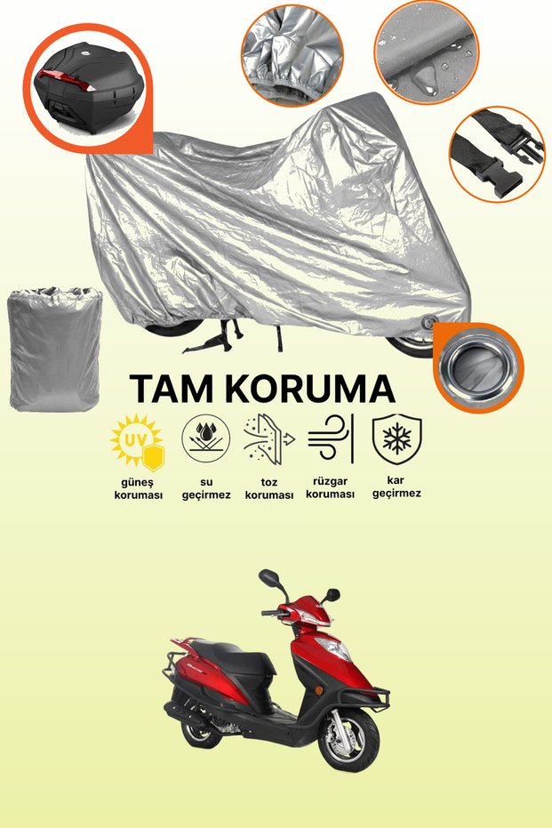 Gray Lock and Tail Bag Compatible Kuba Newton 50 Compatible Motorcycle Tarpaulin, Protection Cover