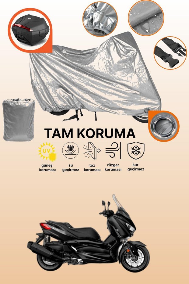 Gray Lock and Tail Bag Compatible Yamaha X-Max 400 Iron Max Compatible Motorcycle Tarpaulin, Protection Cover