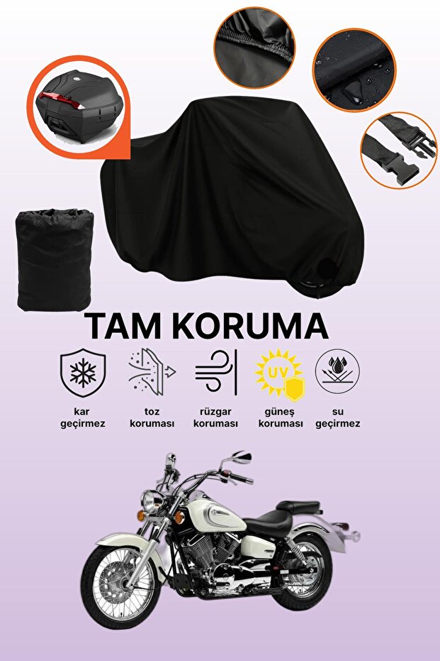 Black Rear Bag Compatible Yamaha Xvs 250 Drag Star Compatible Motorcycle Canvas, Protective Cover