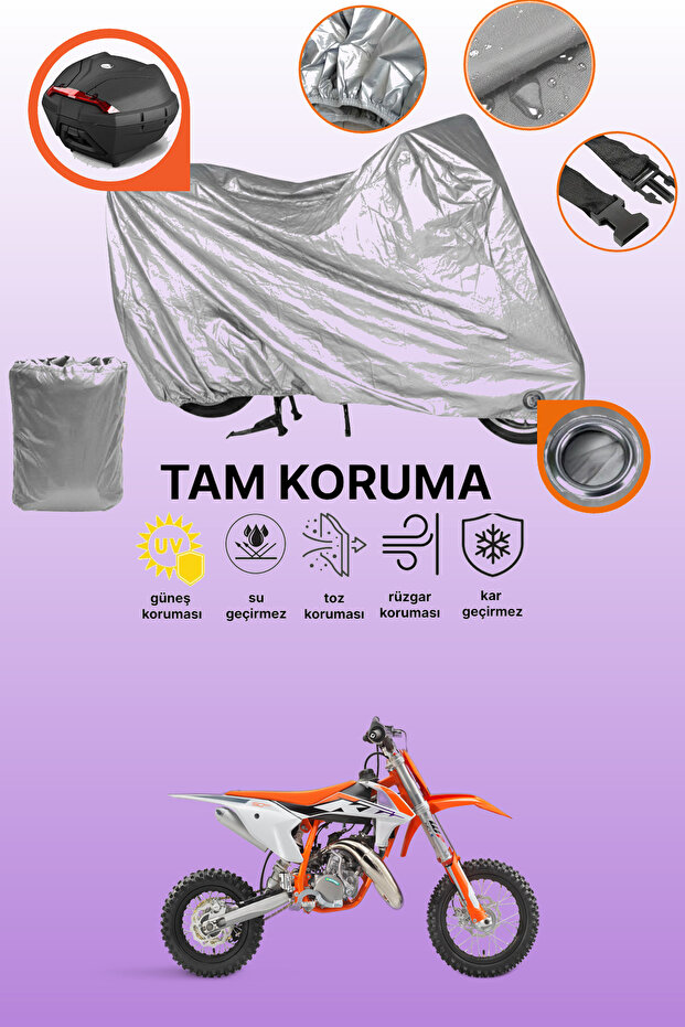 Gray Lock and Tail Bag Compatible Ktm 50 Sx Compatible Motorcycle Tarpaulin, Protection Cover