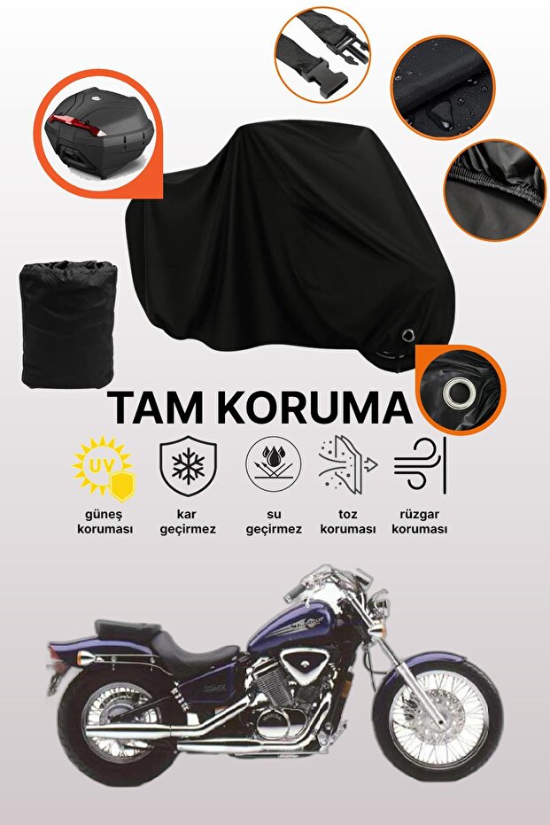 Black Lock and Tail Bag Compatible Honda Vt 600 Shadow Compatible Motorcycle Tarpaulin, Protective Cover