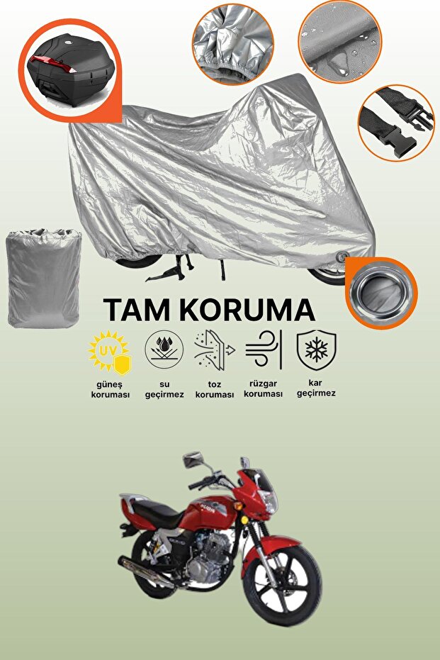 Gray Rear Bag and Lock Compatible Kuba Kh125-12D Compatible Motorcycle Tarpaulin