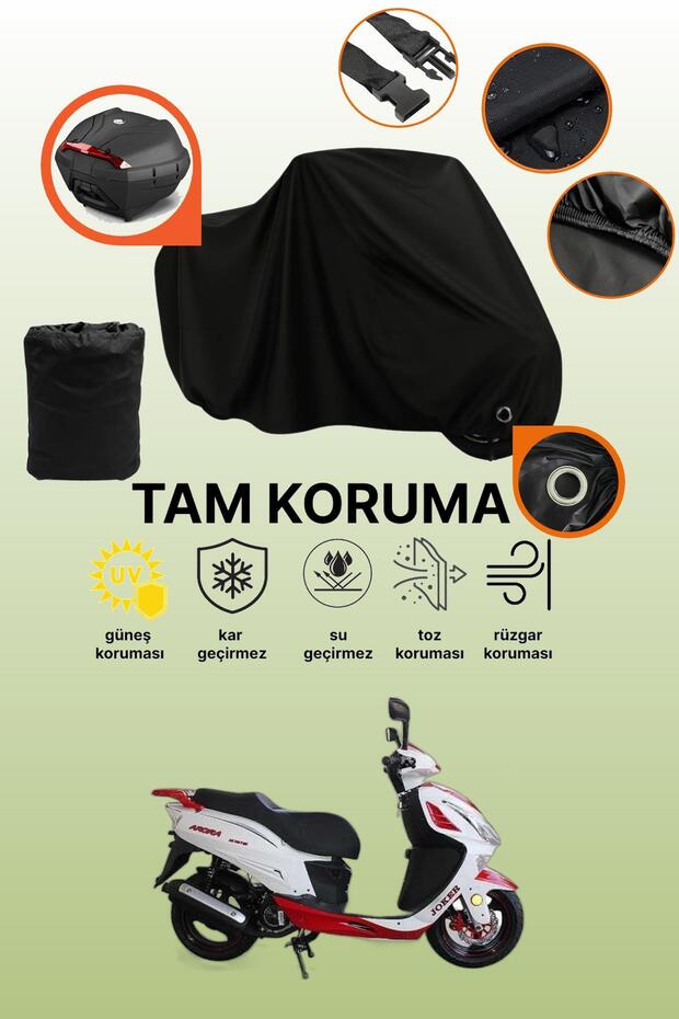 Black Lock and Tail Bag Compatible Arora Ar 150 T8-H Joker Compatible Motorcycle Tarpaulin, Protective Cover