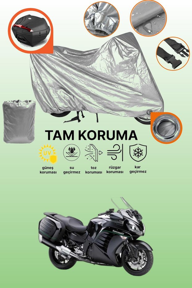Gray Lock and Tail Bag Compatible Kawasaki Gtr 1400 Compatible Motorcycle Tarpaulin, Protection Cover