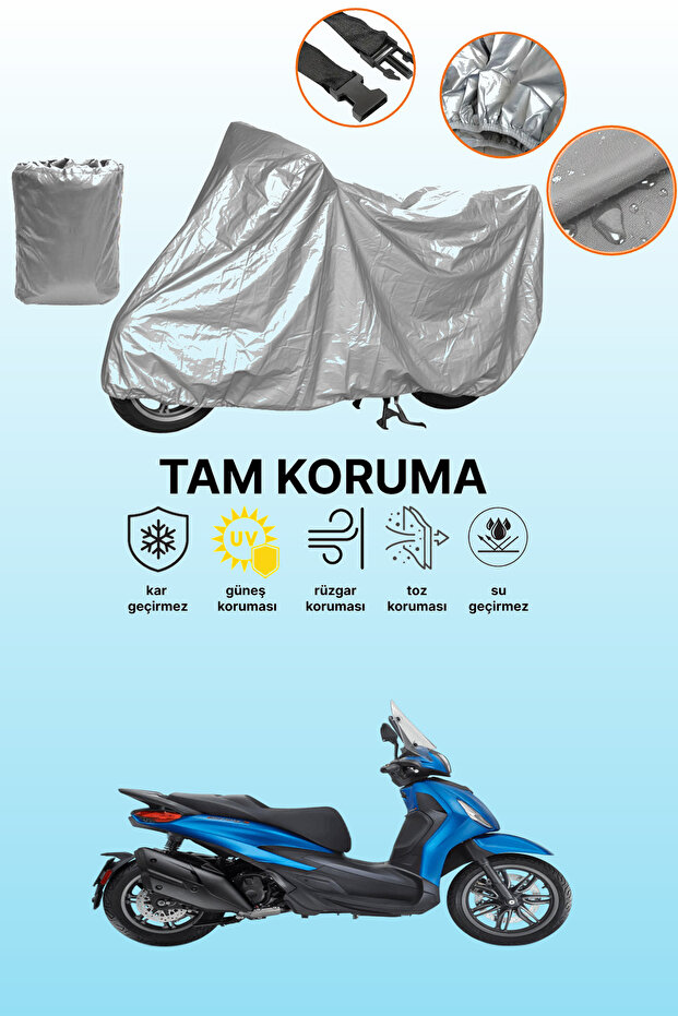 Gray Rear Bag and Lock Non-Matching Piaggio Beverly 400 Compatible Motorcycle Tarpaulin