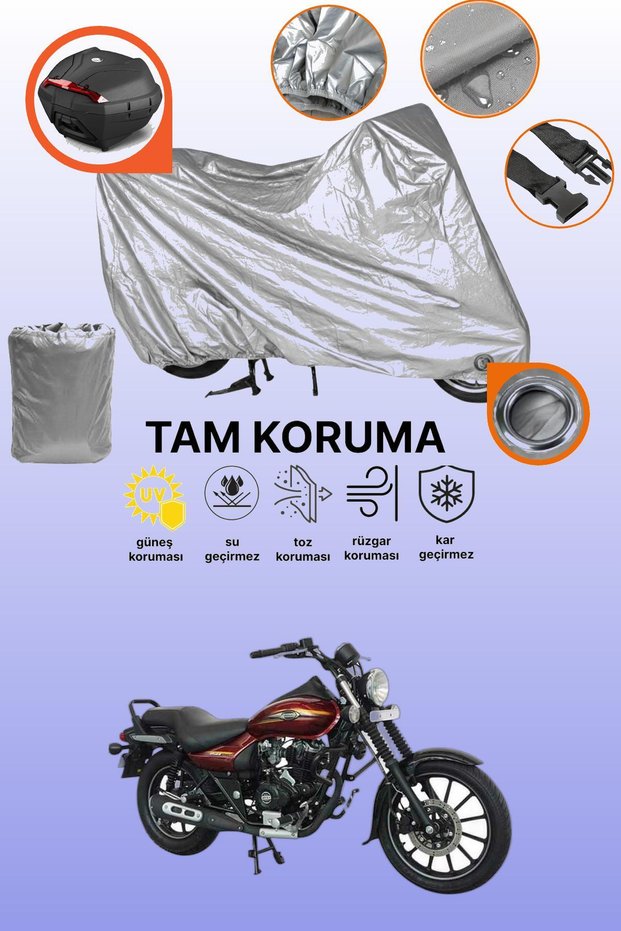 Gray Lock and Tail Bag Compatible Bajaj Avenger Street 150 Compatible Motorcycle Tarpaulin, Protection Cover