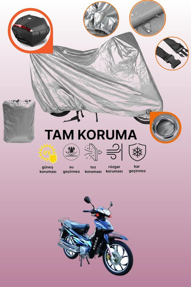 Gray Tail Bag and Lock Compatible Arora Ar 100-7 Compatible Motorcycle Tarpaulin