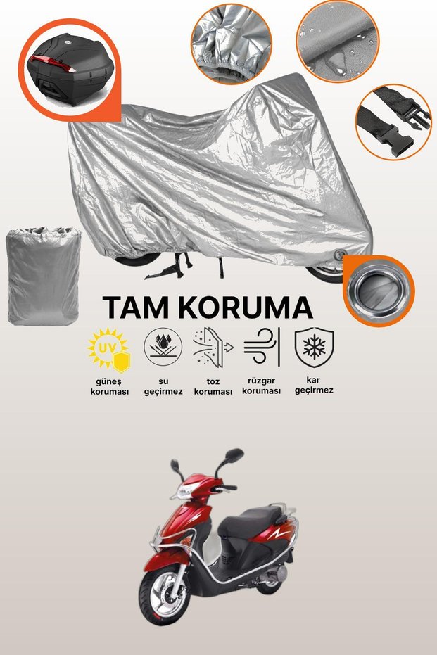 Gray Lock and Tail Bag Compatible Kuba Matrix 150 Compatible Motorcycle Tarpaulin, Protection Cover