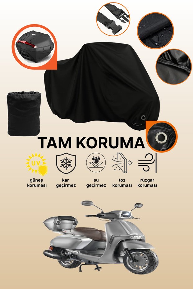 Black Lock and Tail Bag Compatible Motolux Americano 125 Compatible Motorcycle Tarpaulin, Protective Cover
