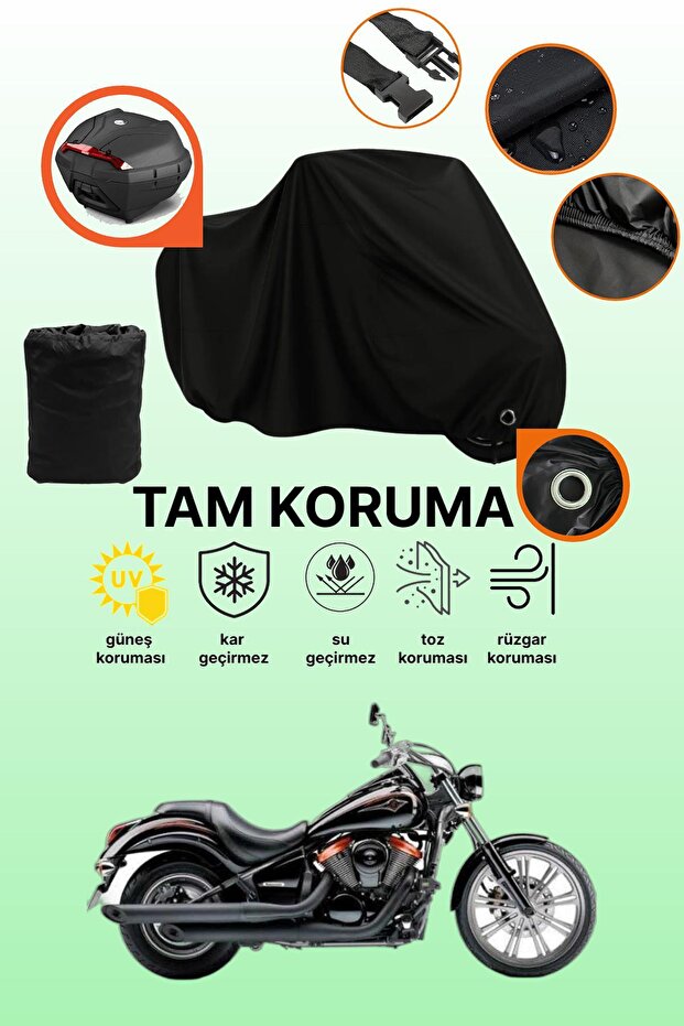 Black Lock and Tail Bag Compatible Kawasaki Vn 900 Custom Special Compatible Motorcycle Tarpaulin Protective Cover