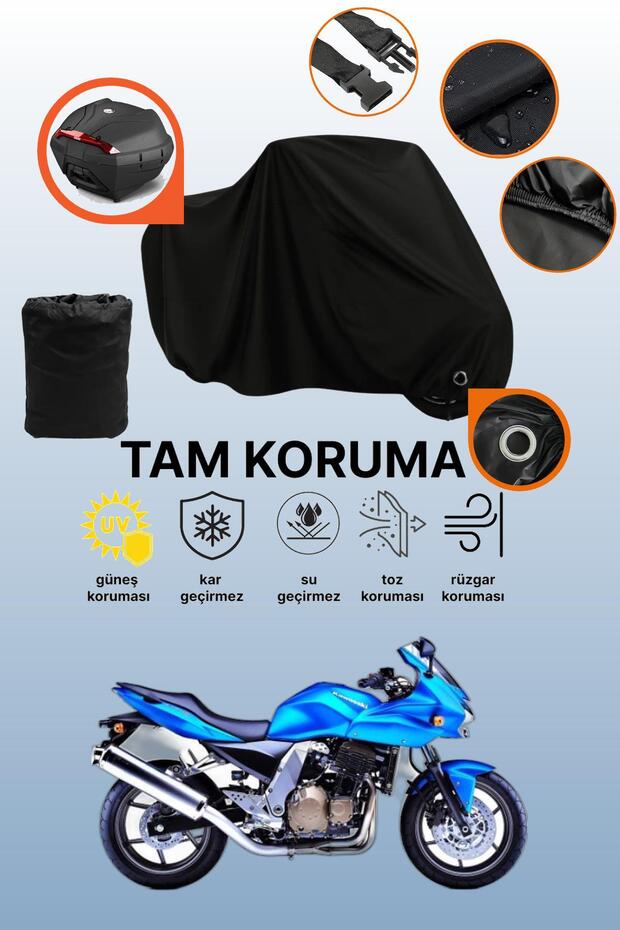 Black Lock and Tail Bag Compatible Kawasaki Z 750 S Compatible Motorcycle Tarpaulin, Protective Cover