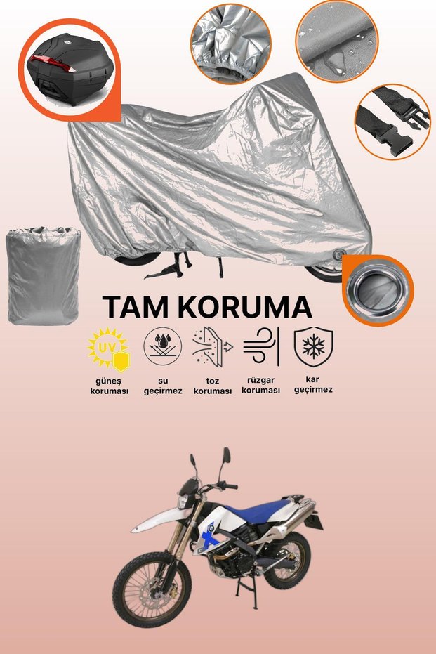 Gray Lock and Tail Bag Compatible Bmw g 650 X Challenge Compatible Motorcycle Tarpaulin, Protection Cover