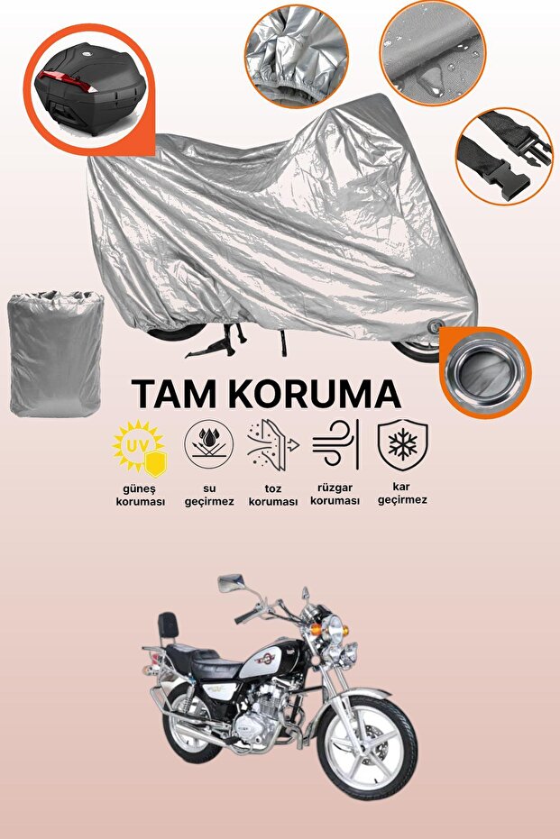 Gray Lock and Tail Bag Compatible Kuba Kb150-25 Max Compatible Motorcycle Tarpaulin, Protection Cover