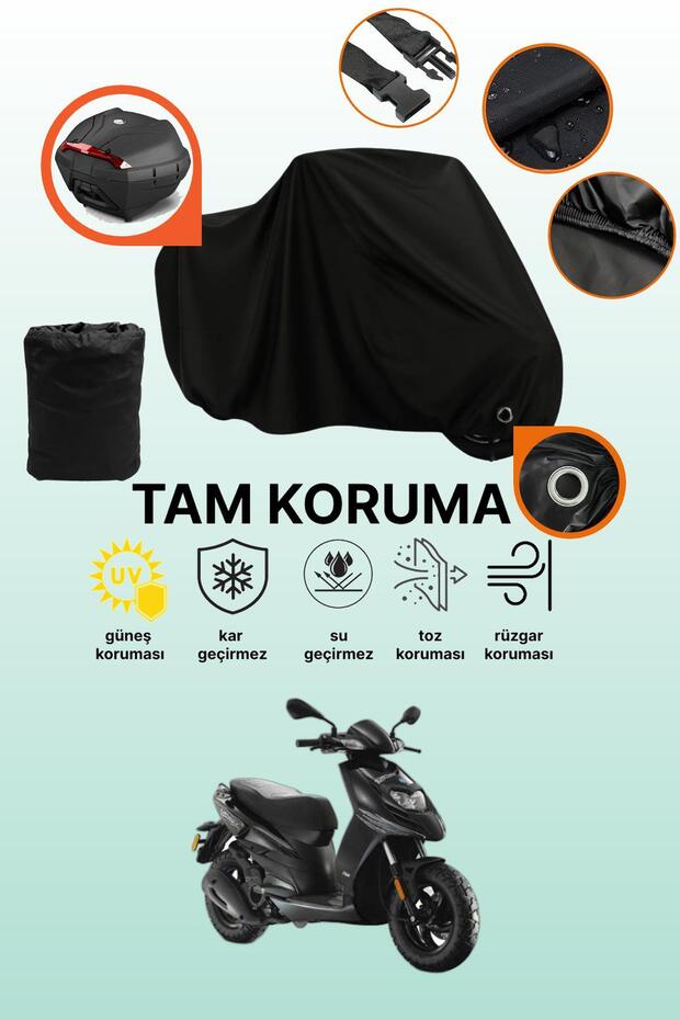 Black Lock and Tail Bag Compatible Piaggio Typhoon 125 Compatible Motorcycle Tarpaulin, Protective Cover