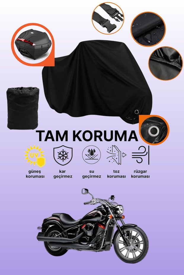 Black Lock and Tail Bag Compatible Kawasaki Vn 900 Compatible Motorcycle Tarpaulin, Protective Cover