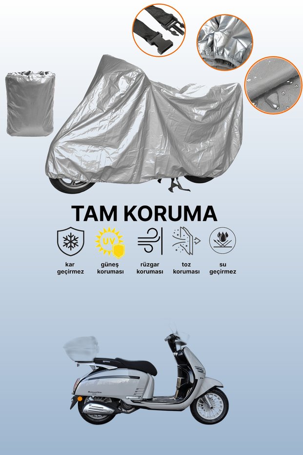 Gray Yuki Risotto 125 Cc Compatible Motorcycle Cover, Protective Cover, Motorbike Cover