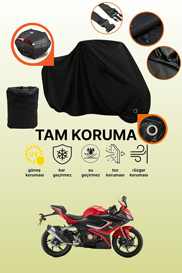 Black Lock and Tail Bag Compatible Rks Srk125-R Compatible Motorcycle Tarpaulin, Protective Cover