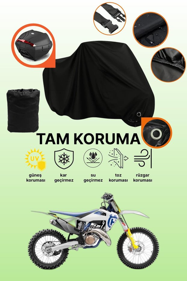 Black Lock and Tail Bag Compatible Husqvarna Tc 50 Compatible Motorcycle Tarpaulin, Protective Cover