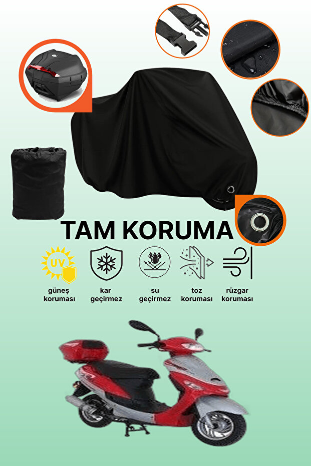 Black Lock and Tail Bag Compatible Mondial 50 Hc Compatible Motorcycle Tarpaulin, Protective Cover