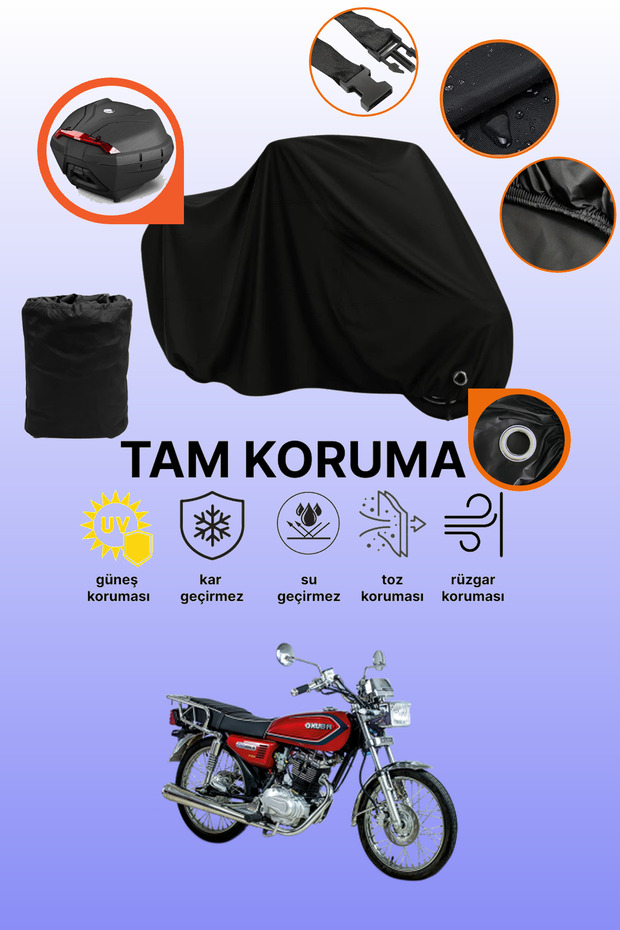 Black Lock and Tail Bag Compatible Kuba Cheetah 180R Compatible Motorcycle Tarpaulin, Protective Cover