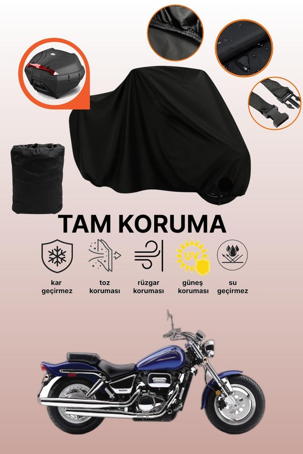 Black Tail Bag Compatible Suzuki Marauder 800 Compatible Motorcycle Tarpaulin, Protective Cover