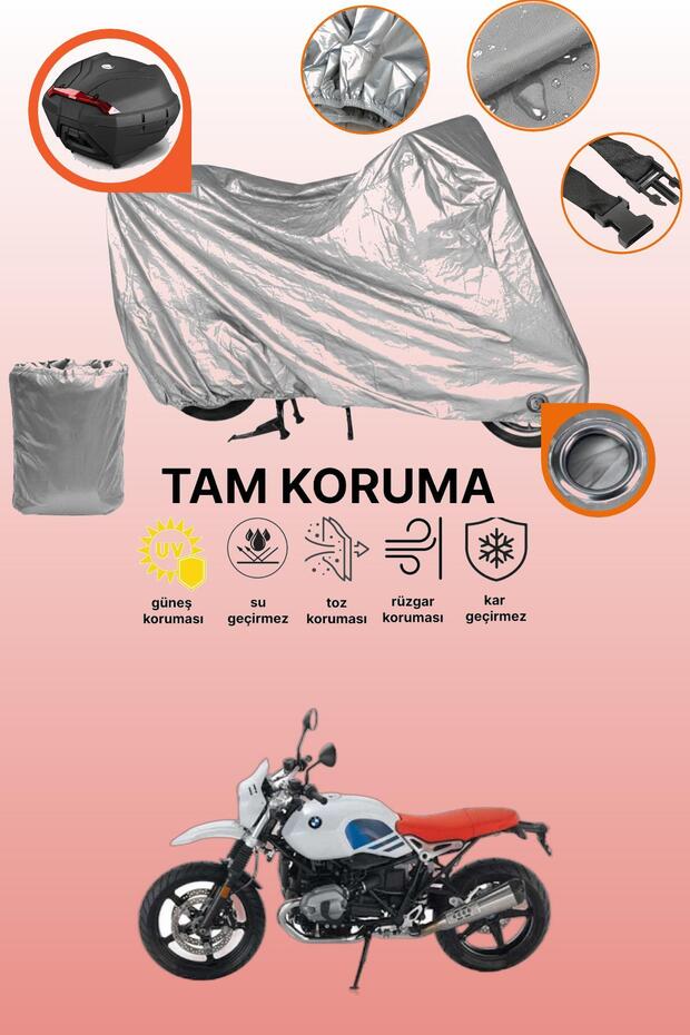 Grey Lock and Tail Bag Compatible Bmw R Nine t Urban G/S Compatible Motorcycle Tarpaulin, Protection Cover