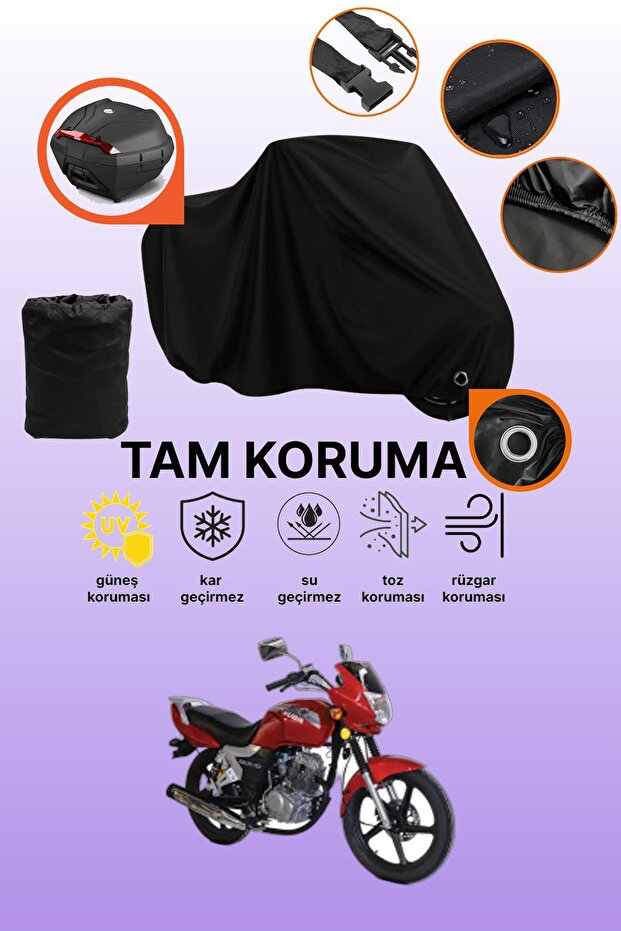 Black Lock and Tail Bag Compatible Kuba Kh125-12D Compatible Motorcycle Tarpaulin, Protective Cover