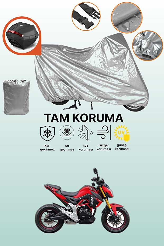 Gray Rear Bag Compatible Rks Rn 180 Compatible Motorcycle Tarpaulin, Protective Cover