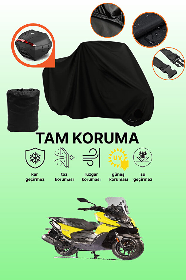 Black Rear Bag Compatible Motolux Ragner 250 Compatible Motorcycle Tarpaulin, Protective Cover