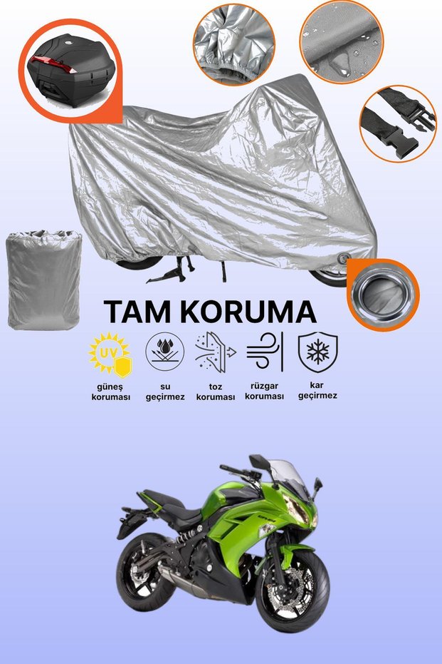 Gray Lock and Tail Bag Compatible Kawasaki Er-6 F Compatible Motorcycle Tarpaulin, Protection Cover