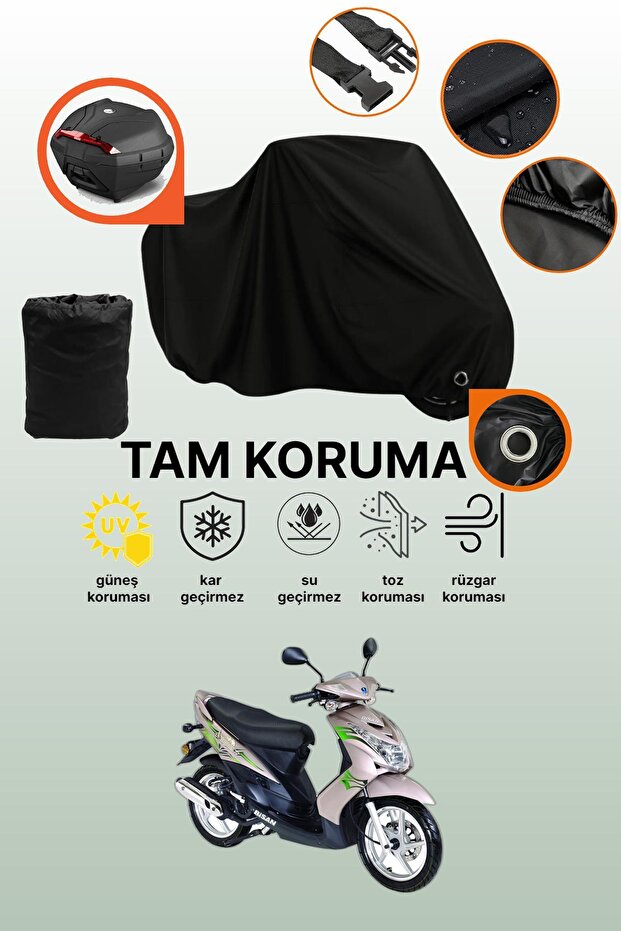 Black Lock and Tail Bag Compatible Bisan Teos 125 Compatible Motorcycle Tarpaulin, Protective Cover