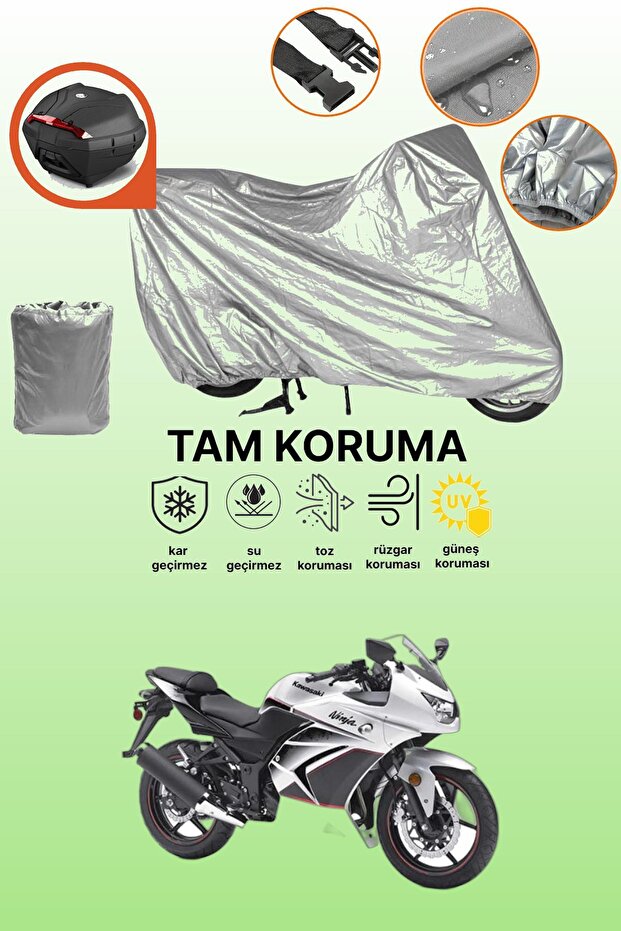 Gray Tail Bag Compatible Kawasaki Ninja 250R Compatible Motorcycle Tarpaulin, Protective Cover