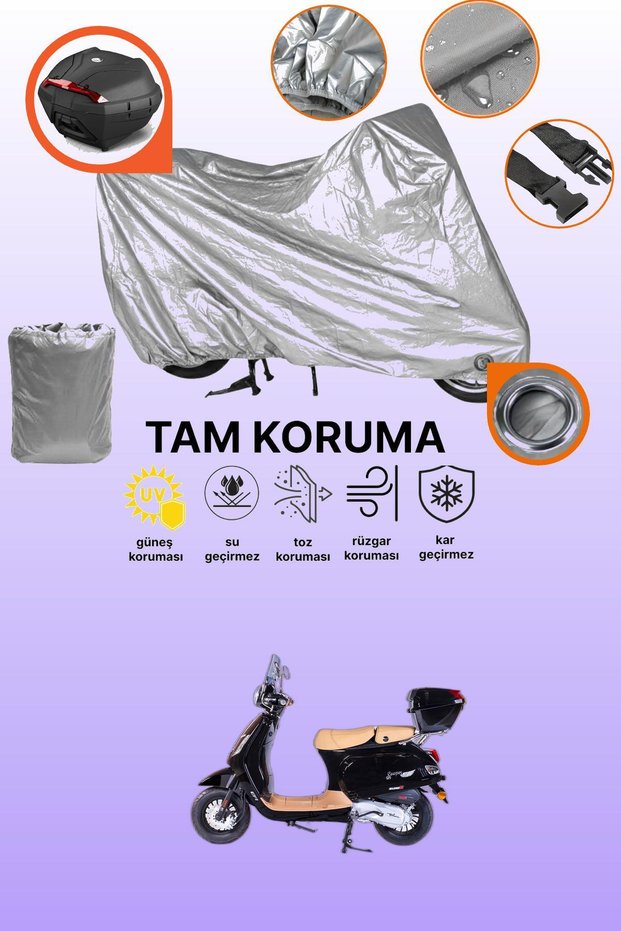 Gray Lock and Tail Bag Compatible Falcon Cooper 125 Efi Compatible Motorcycle Tarpaulin, Protection Cover