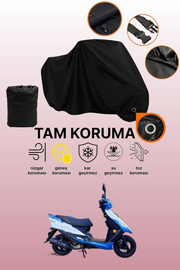 Black Lock Compatible Apachi Alfa 50 Compatible Motorcycle Tarpaulin, Protective Cover