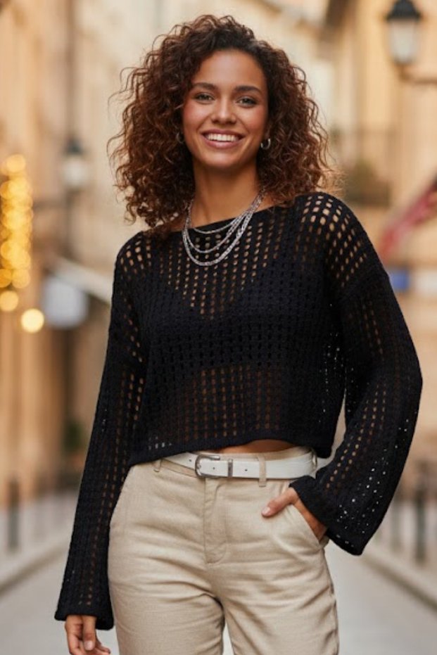 Women's Black Spanish Sleeve Model Trend Knitwear Blouse