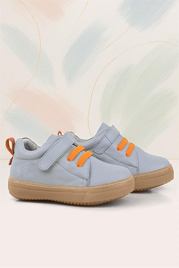 Anatomical Genuine Leather Gray Soft Elastic Velcro Children's Shoes