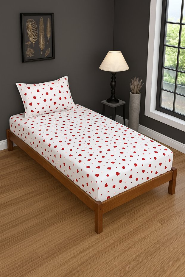 Heart Patterned Elastic Sheet Set 100 × 200 cm + 1 Piece 50 × 70 cm Pillowcase