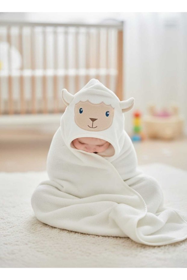 Outlet 100% Organic Cotton Soft Baby Girl-Boy Bath Swaddle Towel Cream/Lamb
