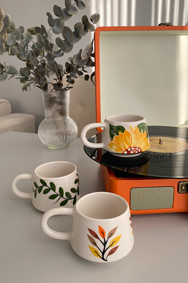 Sunflower Patterned 225 ml Medium Size Ceramic Mug - 4