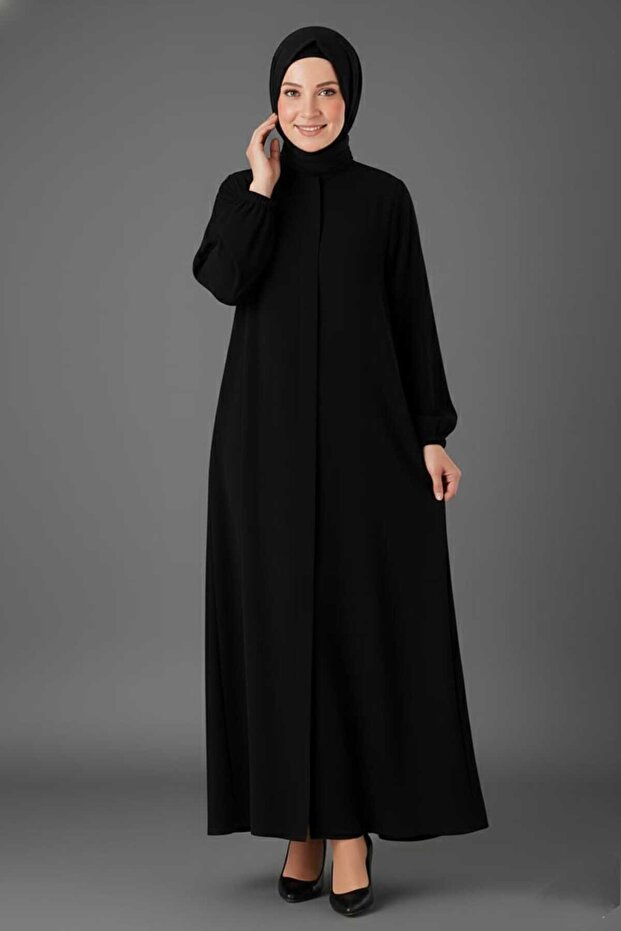 Medina Silk Mevlana Cut Loose Fit Robe with Pockets and Belt Black