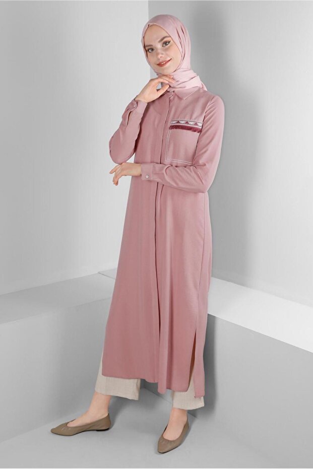 CEP GÖRÜNÜMLÜ PÜSKÜL DETAYLI TUNİK 43611 - 2