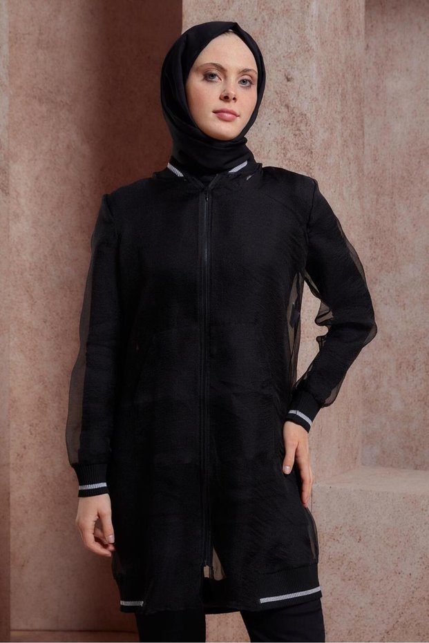 STRIP DETAILED TULLE JACKET 44306