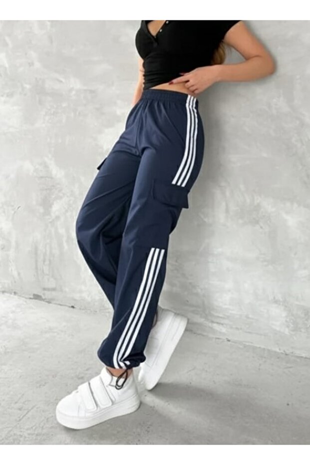 Y2K Cargo Parachute Pants Tracksuit Dark Blue