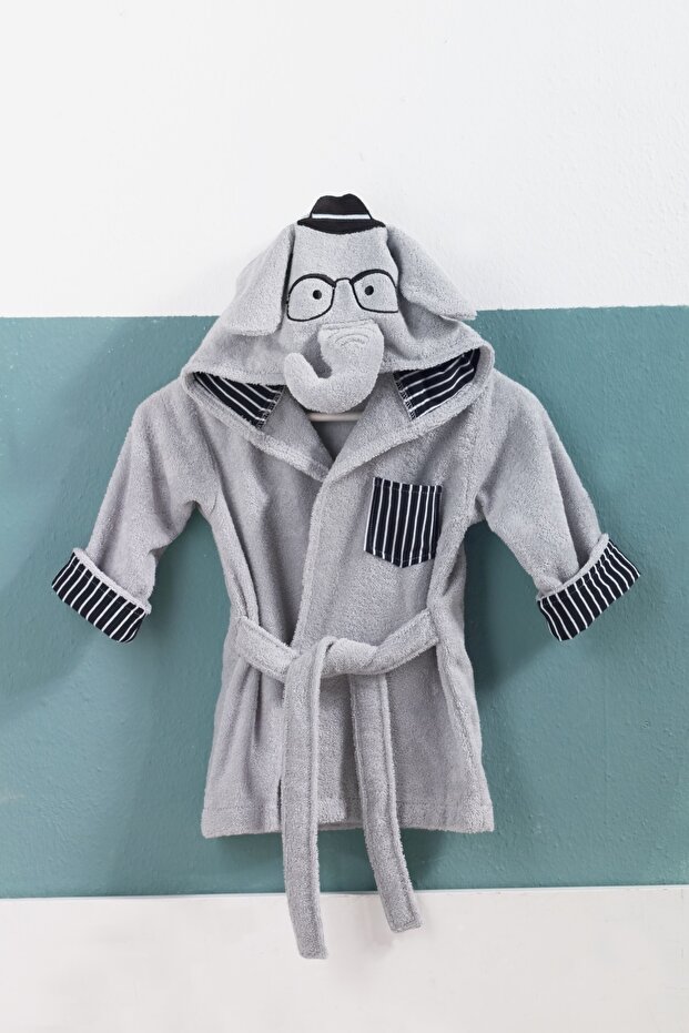 100% Cotton Elephant Pattern Embroidered Children's Bathrobe for Men