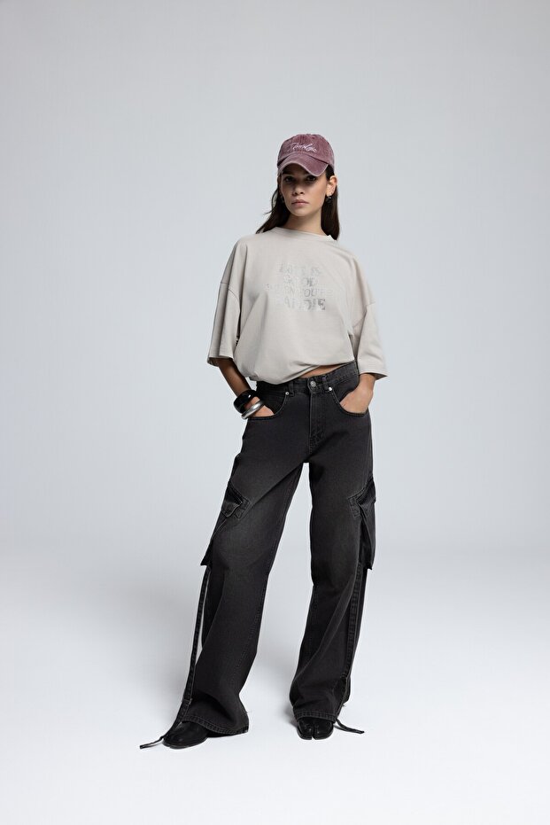 Roger Washed Black Cargo Jean Trousers