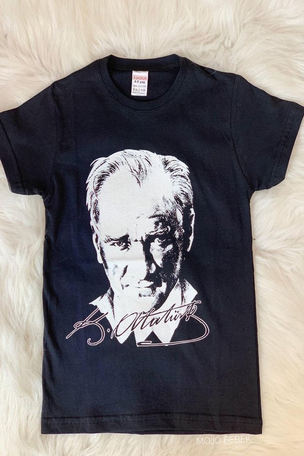 Unisex Waiter Child Ataturk Printed Short Sleeve T-Shirt 9435 Black