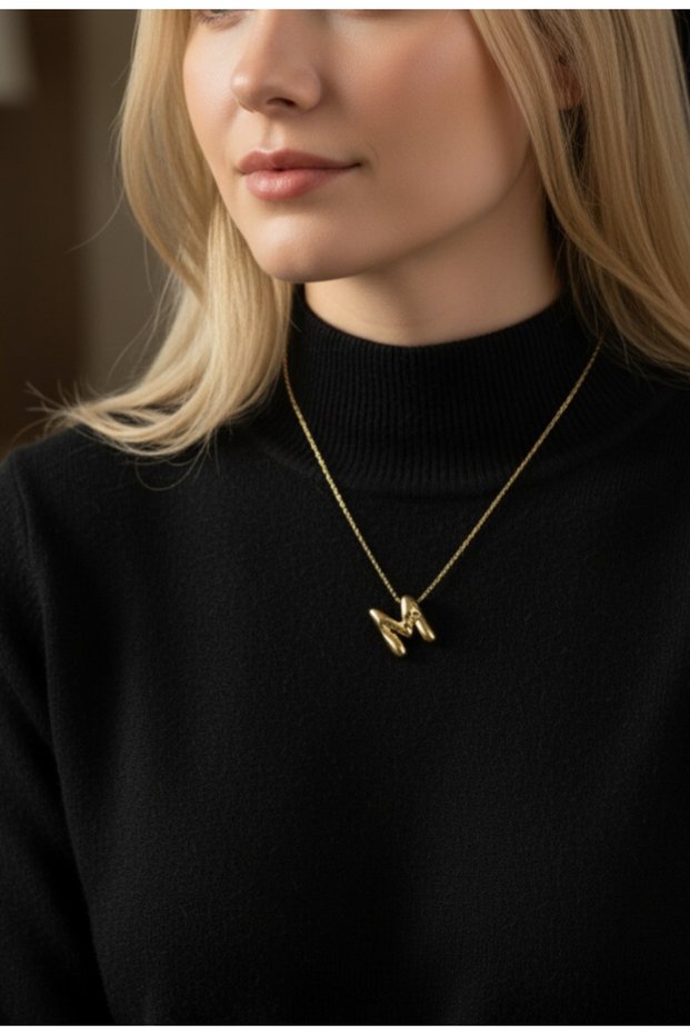 Women's 3D Trend m Letter Gold Color Balloon Necklace (Box Not Included)