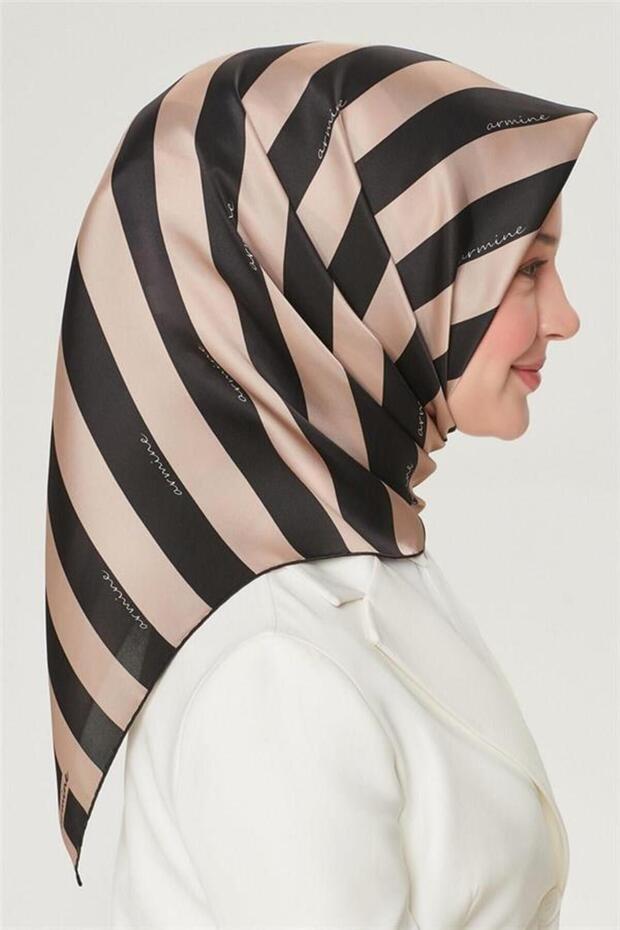 وشاح حريري حنين - 8504-03 نسيج قطني طويل من فرو المنك الأسود - 2