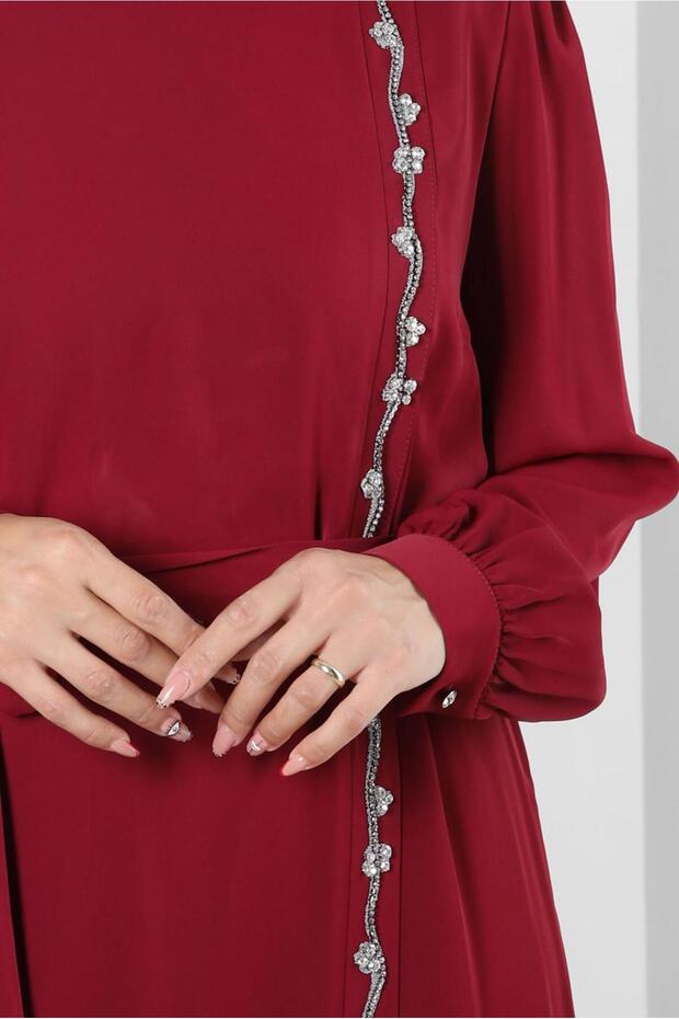 TAŞ İŞLEMELİ KUŞAKLI ELBİSE 20356 - 4