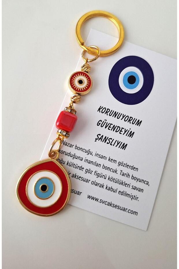 Gift Big Evil Eye Beaded Red Lucky Keychain - 10.5 cm